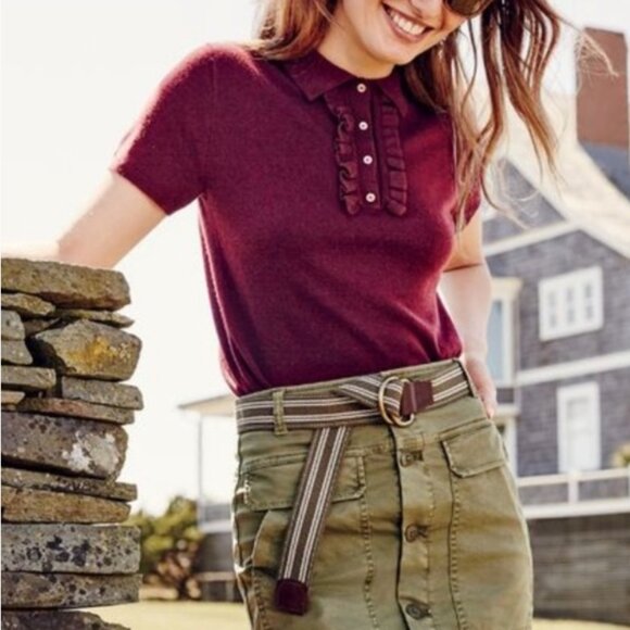 J Crew Collection Italian Cashmere Ruffle Polo Short Sleeve Sweater S - Picture 5 of 9